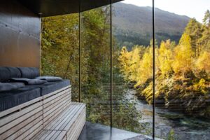 Gigantische Aussicht vom Baumhaus mit Glaswänden