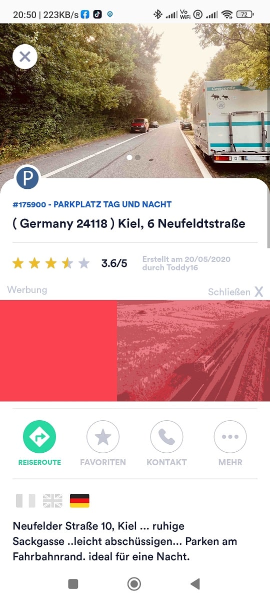 Camping Apps Park4night Stellplatzbeschreibung