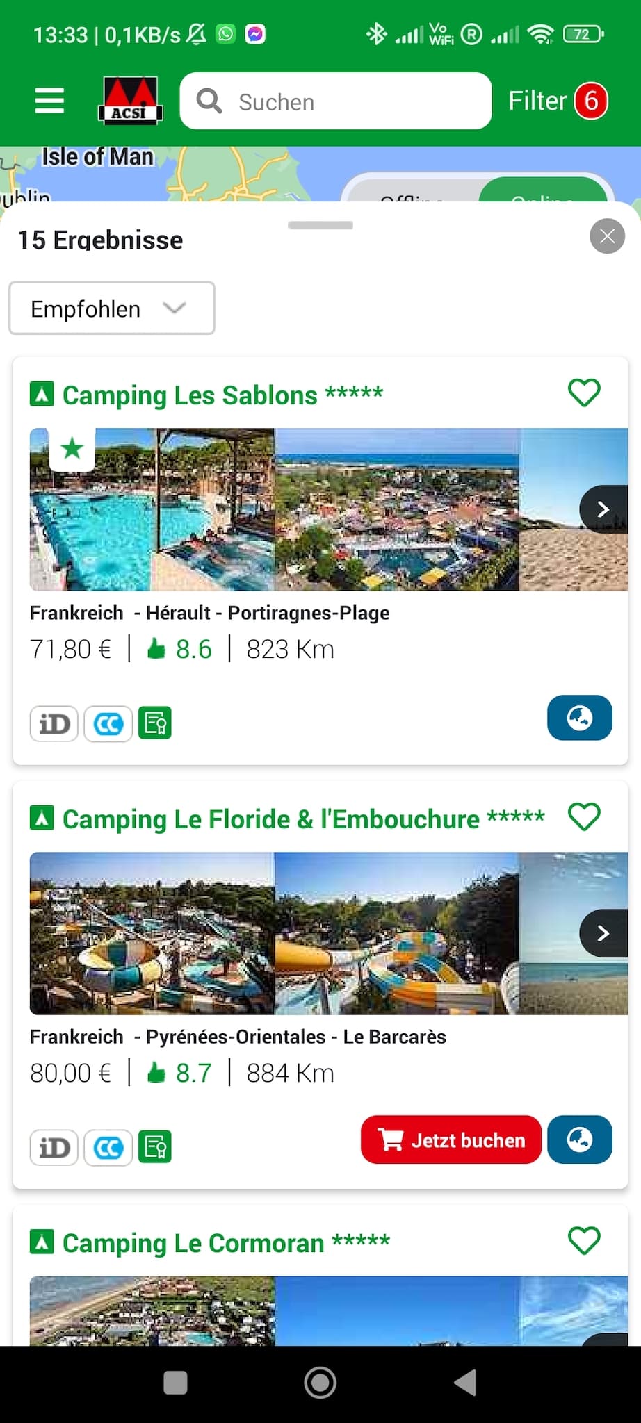 acsi app campingplaetze liste